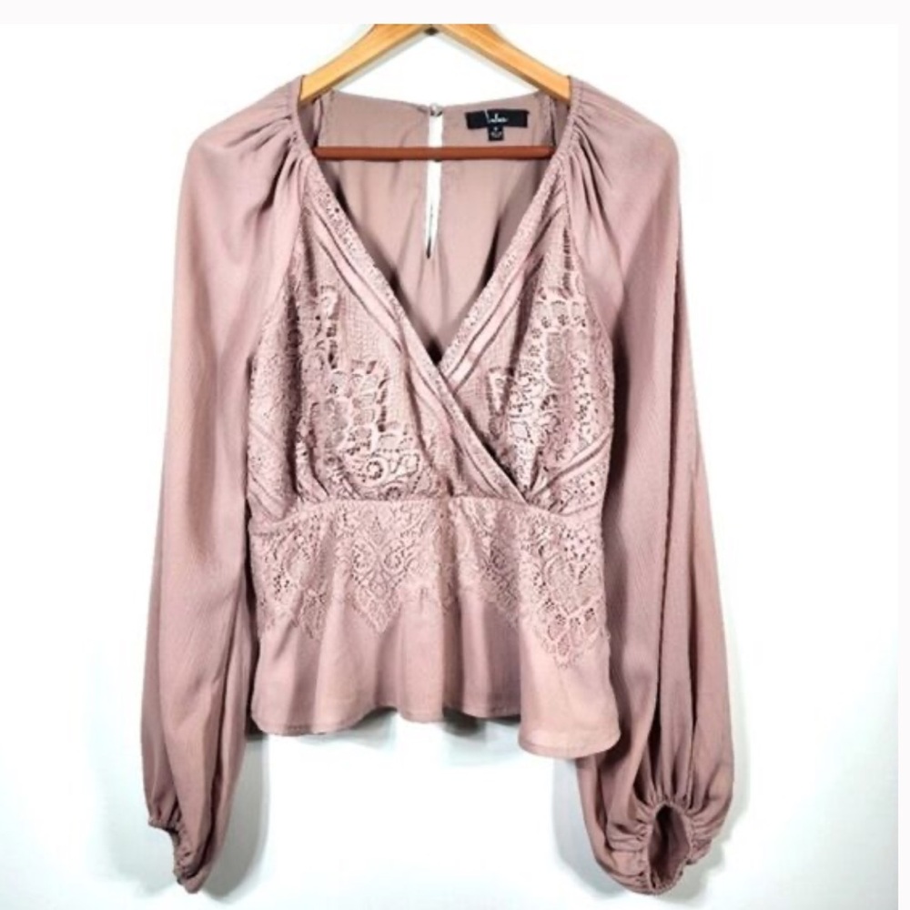 Lulu's Mauve Lace Detail Peplum Blouse